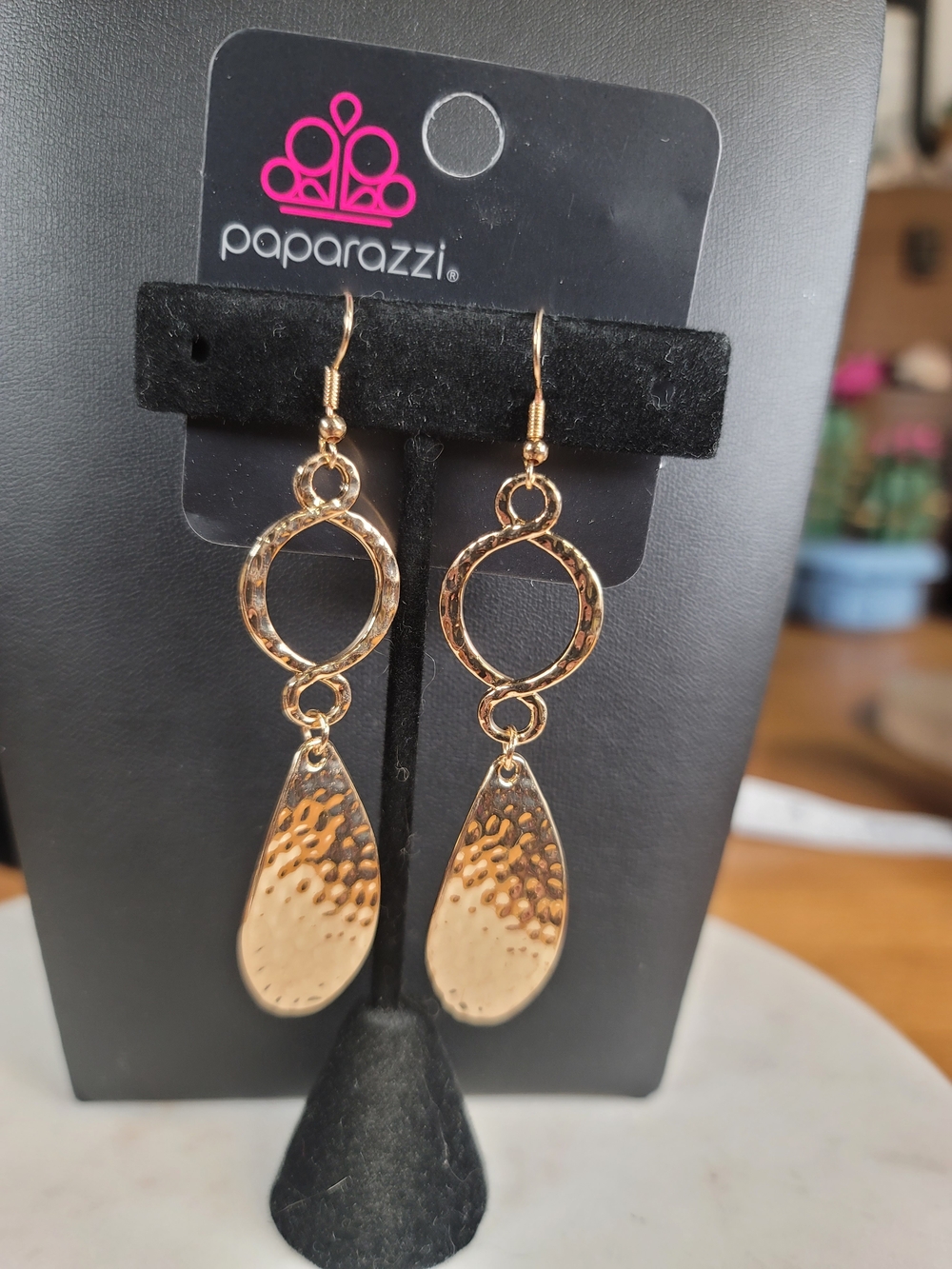 paparazzi Gold Hammered Teardrop Loop Dangle Earrings